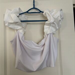 Eloquii Off The Shoulder Puff Sleeve Top White Rib 3X Shirt 22 24 Plus Blouse